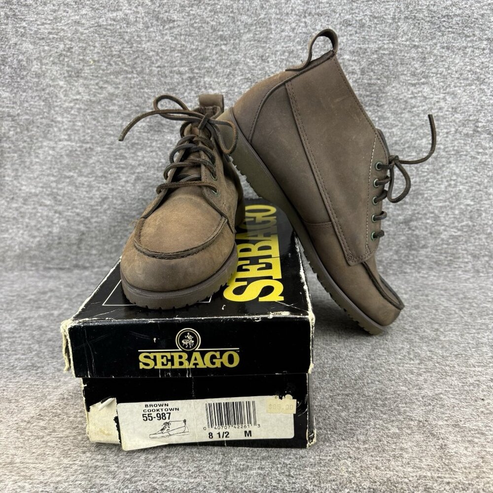 ✅Mens 8.5M Sebago Moc Toe Chukka Boots Cooktown Brown Leather Waterproof 55-987